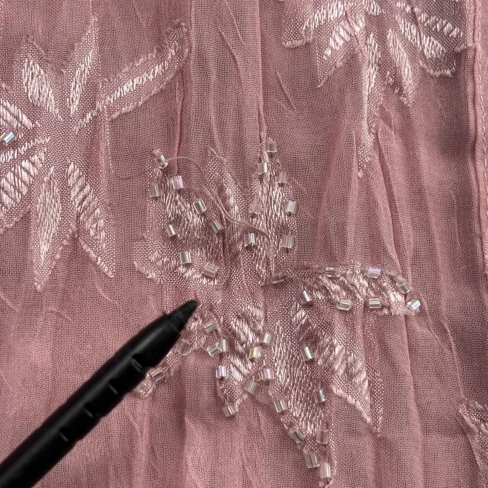 VTG 90s Y2K Sheer Floral Embroidered Beaded Button Up Top Womens S Pink Fairy - Picture 16 of 16